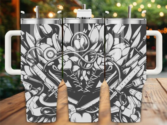 Roses Nurse Engraving Laser Tumbler Wrap